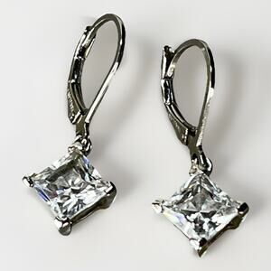 VTG JCM 925 Sterling Silver Cubic Zirconia Leverback Earrings 3.1g - Dangle Drop